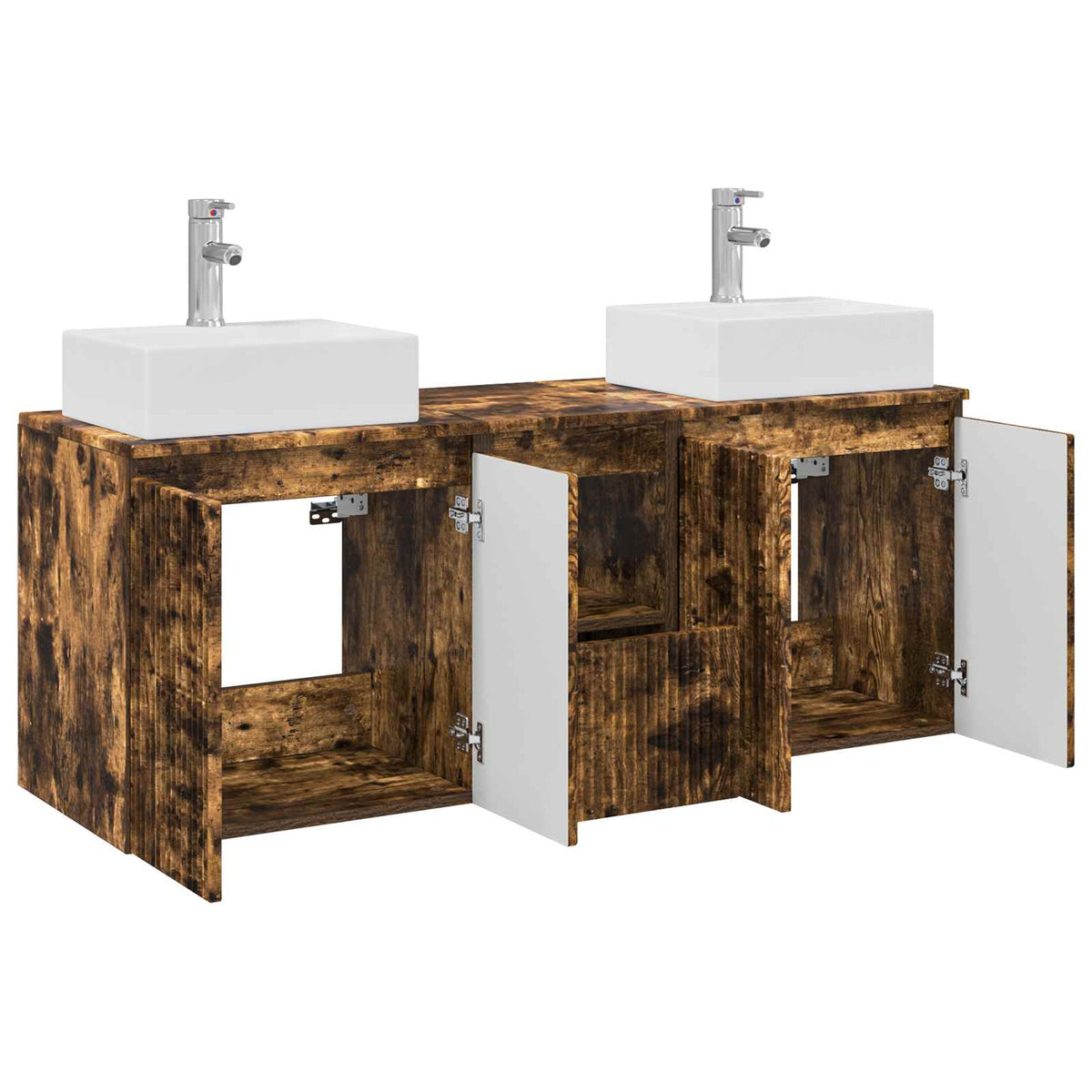 vidaXL Bathroom Cabinet Set 3 pcs Smoked Oak 129 x 41 x 79.5 cm 4