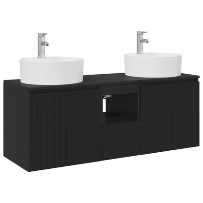 vidaXL Bathroom Cabinet Set 3 pcs Black 129 x 44.5 x 82 cm 2