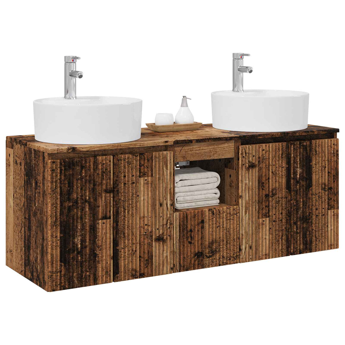 Wall-mounted Bathroom Cabinet Set 3 pcs Old wood