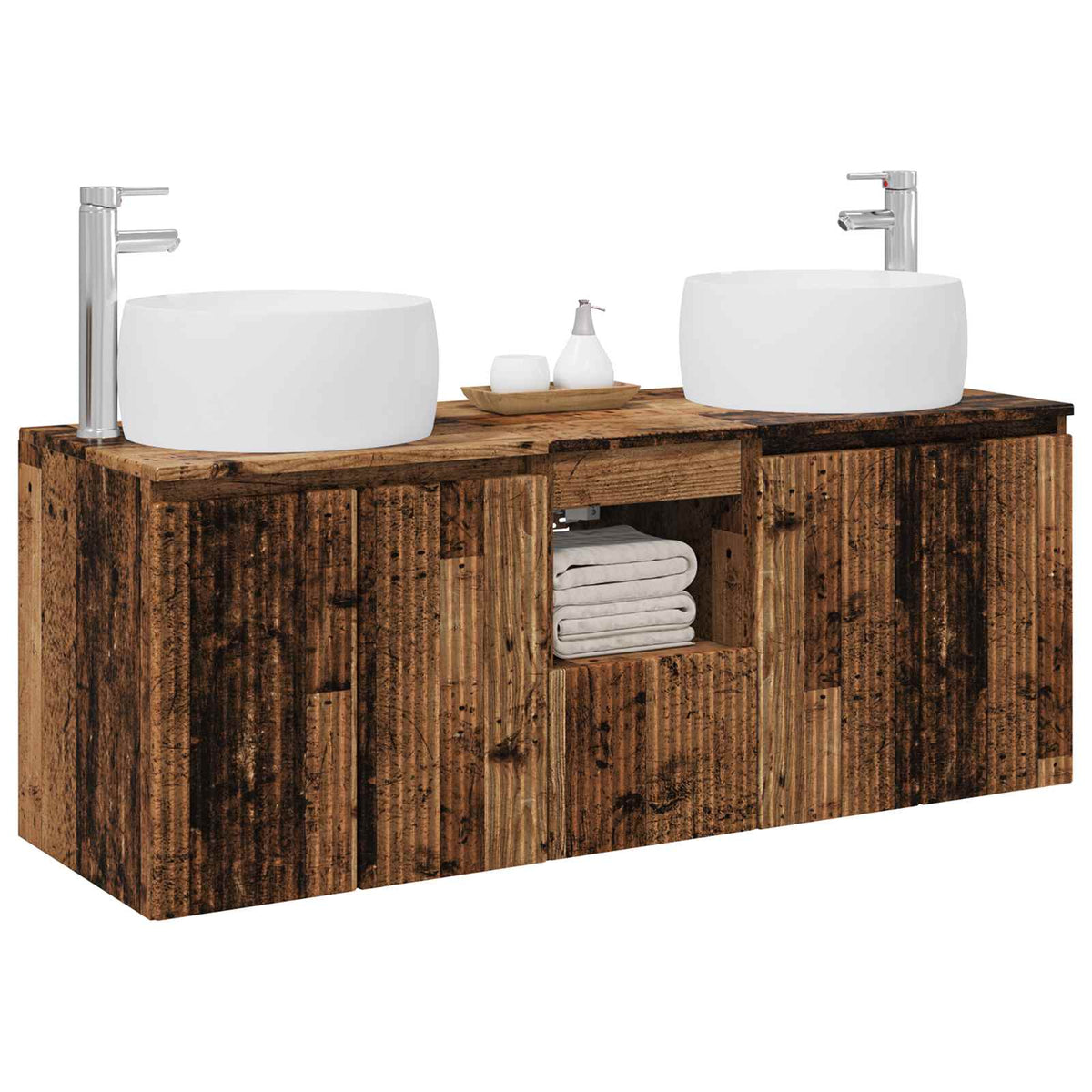vidaXL Bathroom Cabinet Set 3 pcs Old Wood 49.5 x 44.5 x 66 cm 3