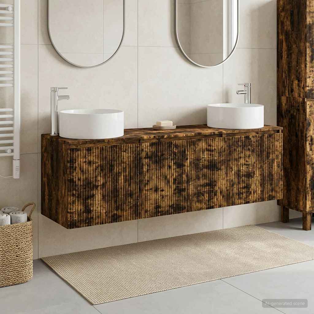 vidaXL Bathroom Cabinet Set 3 pcs Smoked Oak 161.5 x 44.5 x 80 cm 1