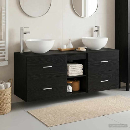 vidaXL Bathroom Cabinet Set 3 pcs Black Oak 129 x 35 x 80 cm 1