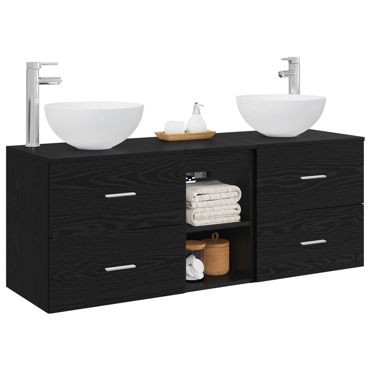 vidaXL Bathroom Cabinet Set 3 pcs Black Oak 129 x 35 x 80 cm 3