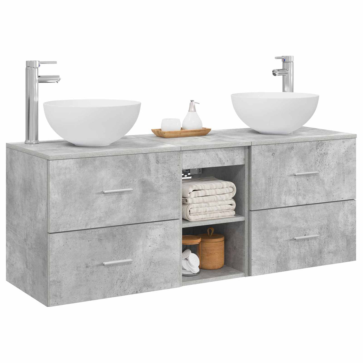 vidaXL Bathroom Cabinet Set 3 pcs Concrete Grey 129 x 35 x 80 cm 3