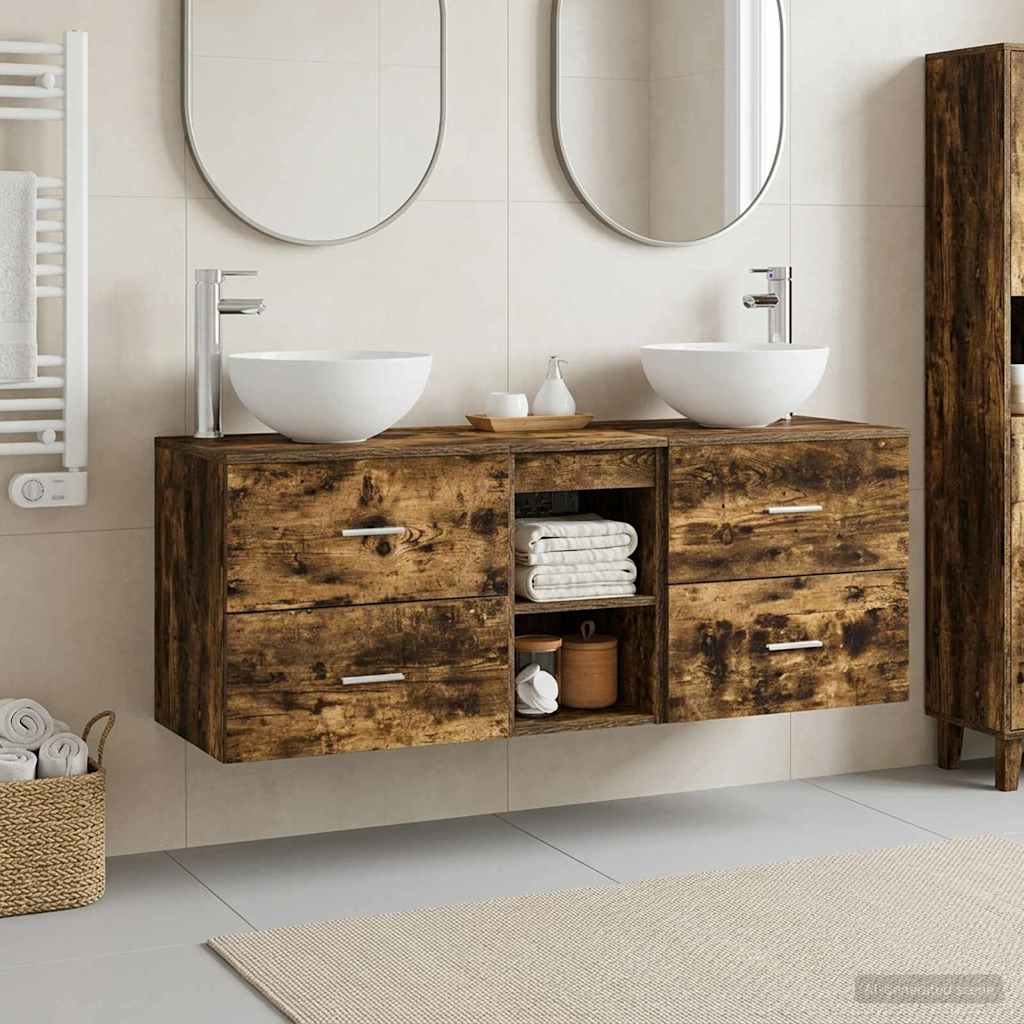 vidaXL Bathroom Cabinet Set 3 pcs Smoked Oak 129 x 35 x 80 cm 1