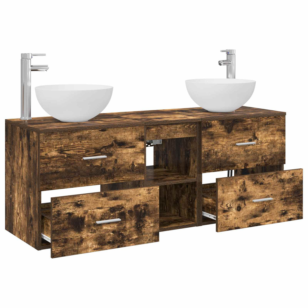 vidaXL Bathroom Cabinet Set 3 pcs Smoked Oak 129 x 35 x 80 cm 4