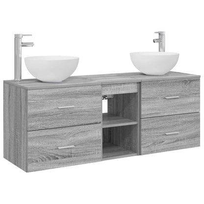 vidaXL Bathroom Cabinet Set 3 pcs Grey Sonoma 129 x 35 x 80 cm 2