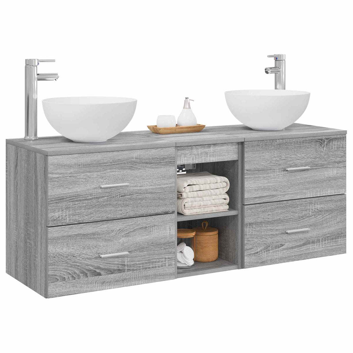 vidaXL Bathroom Cabinet Set 3 pcs Grey Sonoma 129 x 35 x 80 cm 3