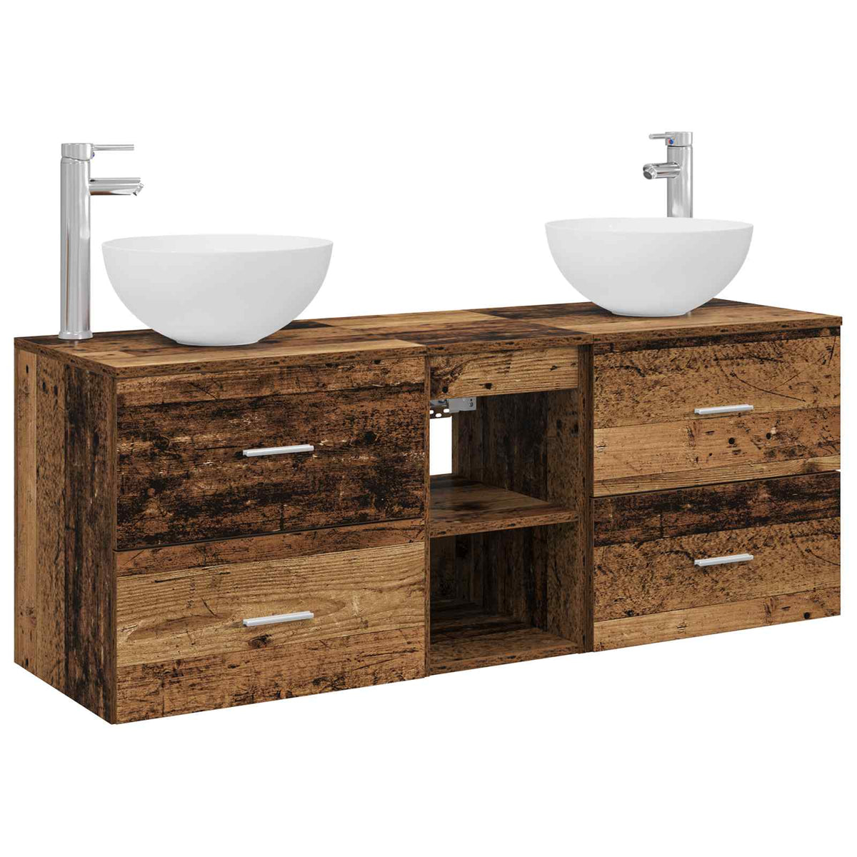 vidaXL Bathroom Cabinet Set 3 pcs Old Wood 129 x 35 x 80 cm 2