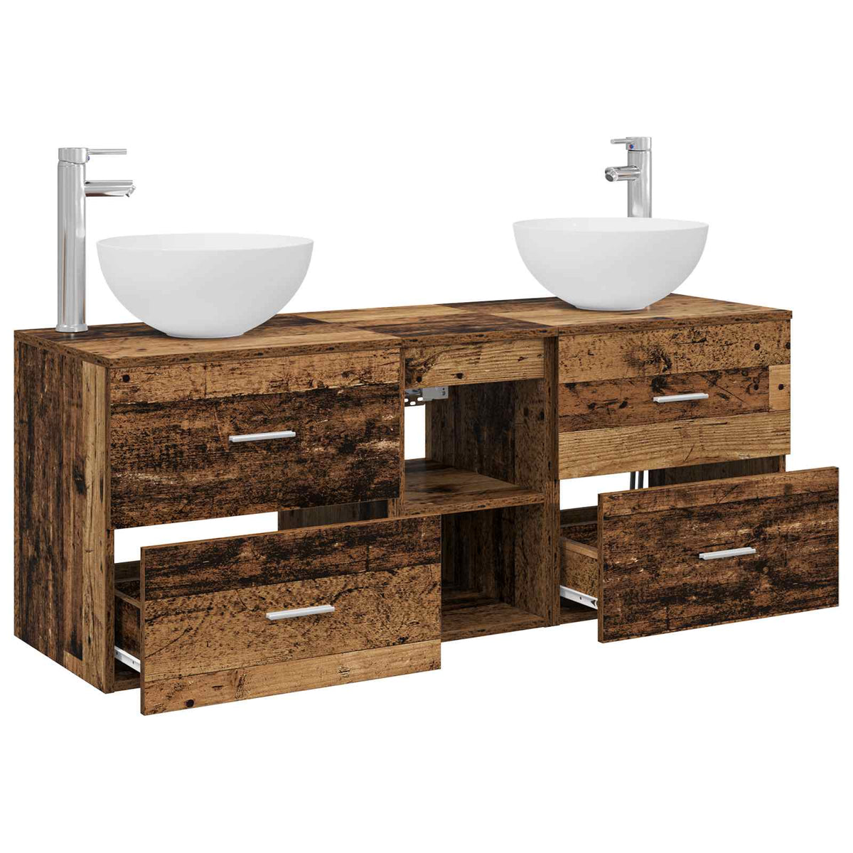 vidaXL Bathroom Cabinet Set 3 pcs Old Wood 129 x 35 x 80 cm 4
