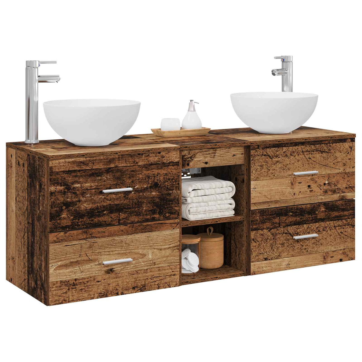 vidaXL Bathroom Cabinet Set 3 pcs Old Wood 129 x 35 x 80 cm 3
