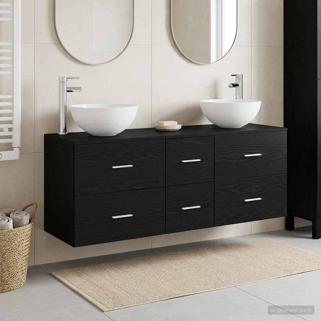 vidaXL Bathroom Cabinet Set 3 pcs Black Oak 129 x 35 x 80 cm 1