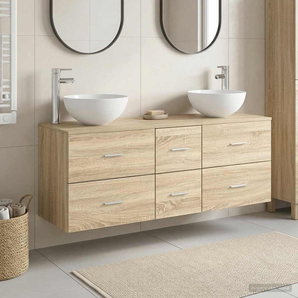 vidaXL Bathroom Cabinet Set 3 pcs Sonoma Oak 129 x 35 x 80 cm 1