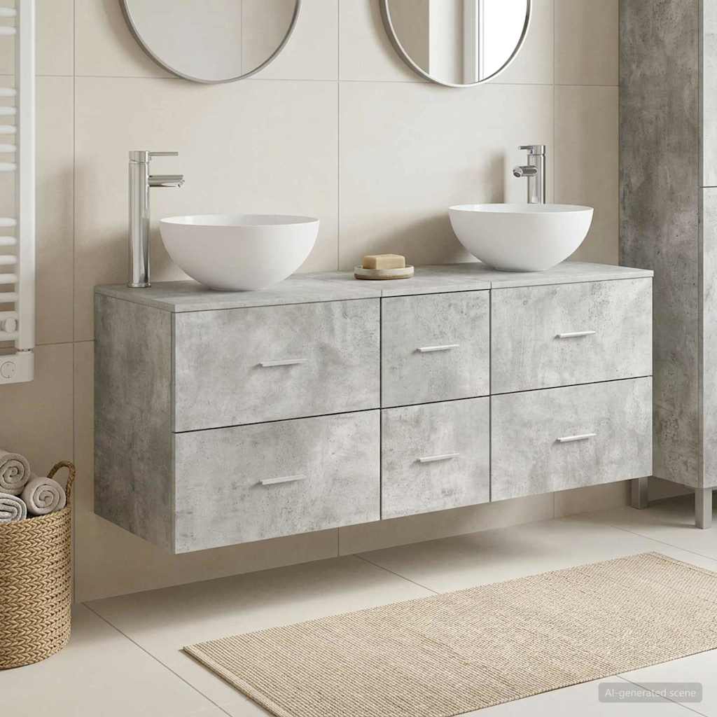 vidaXL Bathroom Cabinet Set 3 pcs Concrete Grey 129 x 35 x 80 cm 1