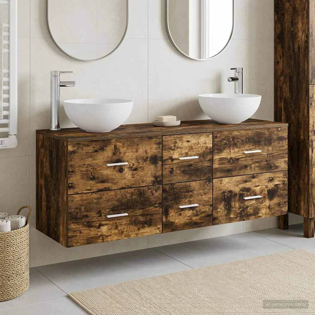 vidaXL Bathroom Cabinet Set 3 pcs Smoked Oak 129 x 35 x 80 cm 1