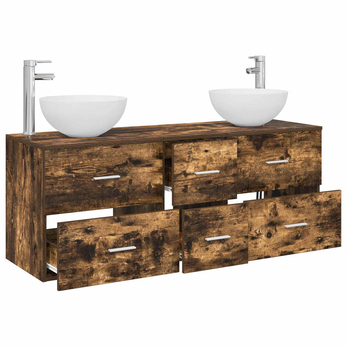 vidaXL Bathroom Cabinet Set 3 pcs Smoked Oak 129 x 35 x 80 cm 3