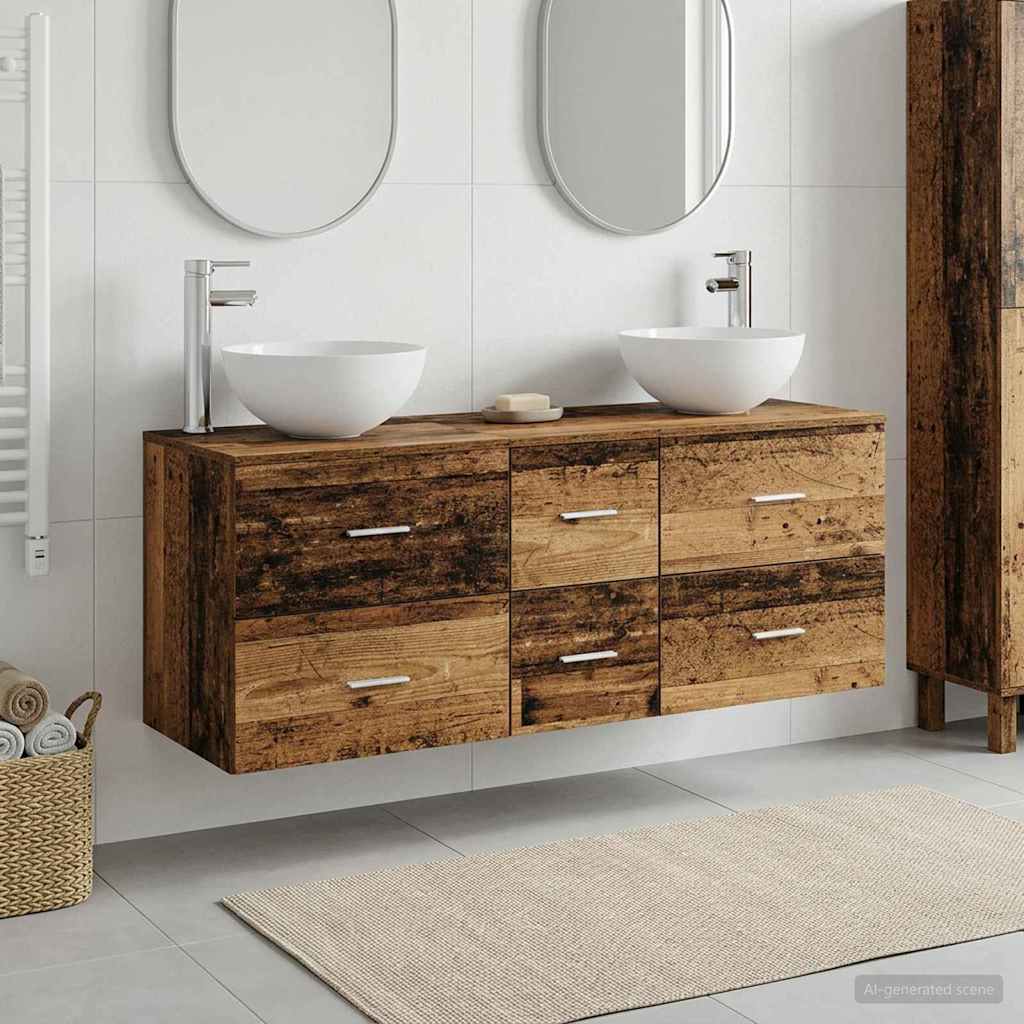 vidaXL Bathroom Cabinet Set 3 pcs Old Wood 129 x 35 x 80 cm 1