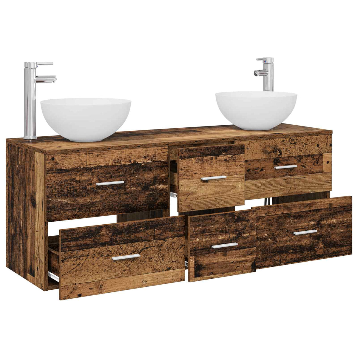 vidaXL Bathroom Cabinet Set 3 pcs Old Wood 129 x 35 x 80 cm 3