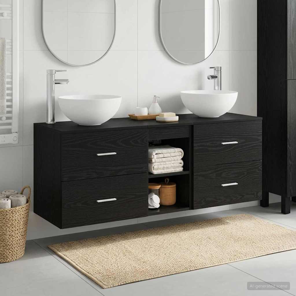 vidaXL Bathroom Cabinet Set 3 pcs Black Oak 129 x 41 x 80 cm 1