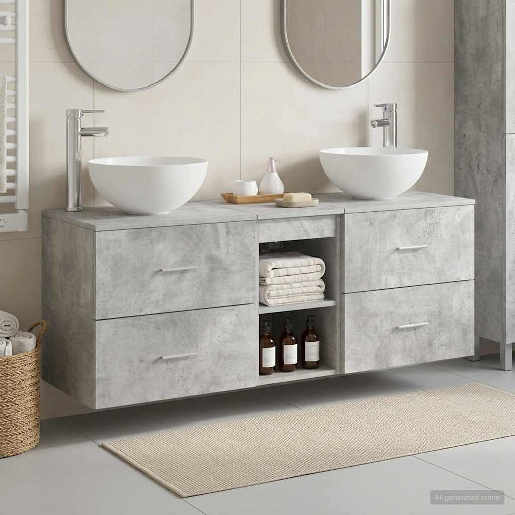 vidaXL Bathroom Cabinet Set 3 pcs Concrete Grey 129 x 41 x 80 cm 1