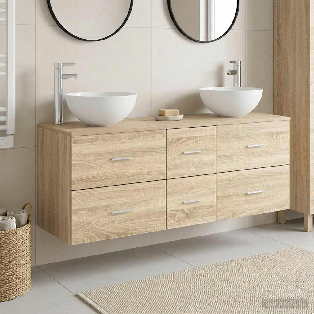 vidaXL Bathroom Cabinet Set 3 pcs Sonoma Oak 129 x 41 x 80 cm 1