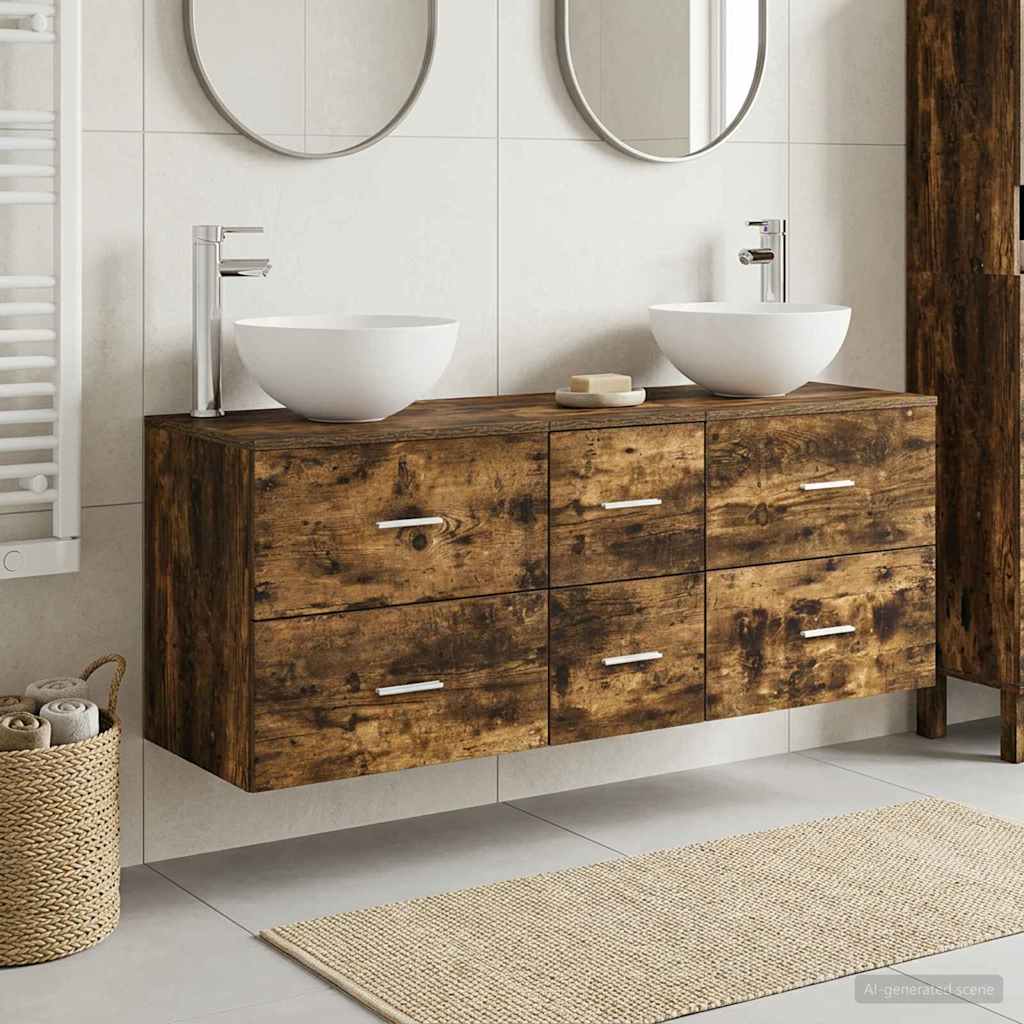 vidaXL Bathroom Cabinet Set 3 pcs Smoked Oak 129 x 41 x 80 cm 1