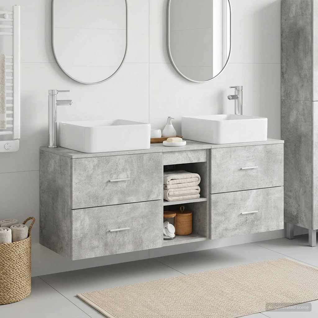 vidaXL Bathroom Cabinet Set 3 pcs Concrete Grey 129 x 41 x 80 cm 1