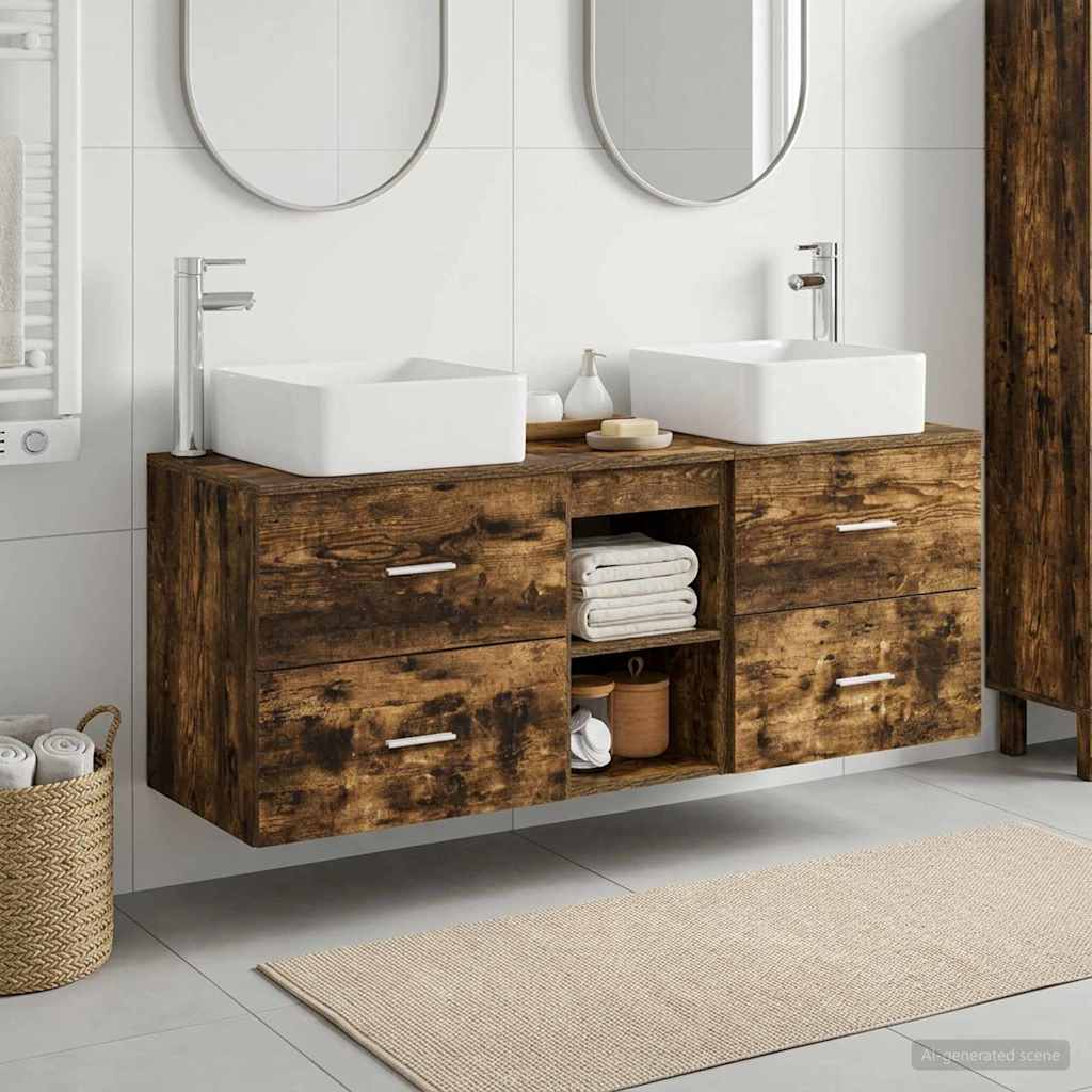 vidaXL Bathroom Cabinet Set 3 pcs Smoked Oak 129 x 41 x 80 cm 1
