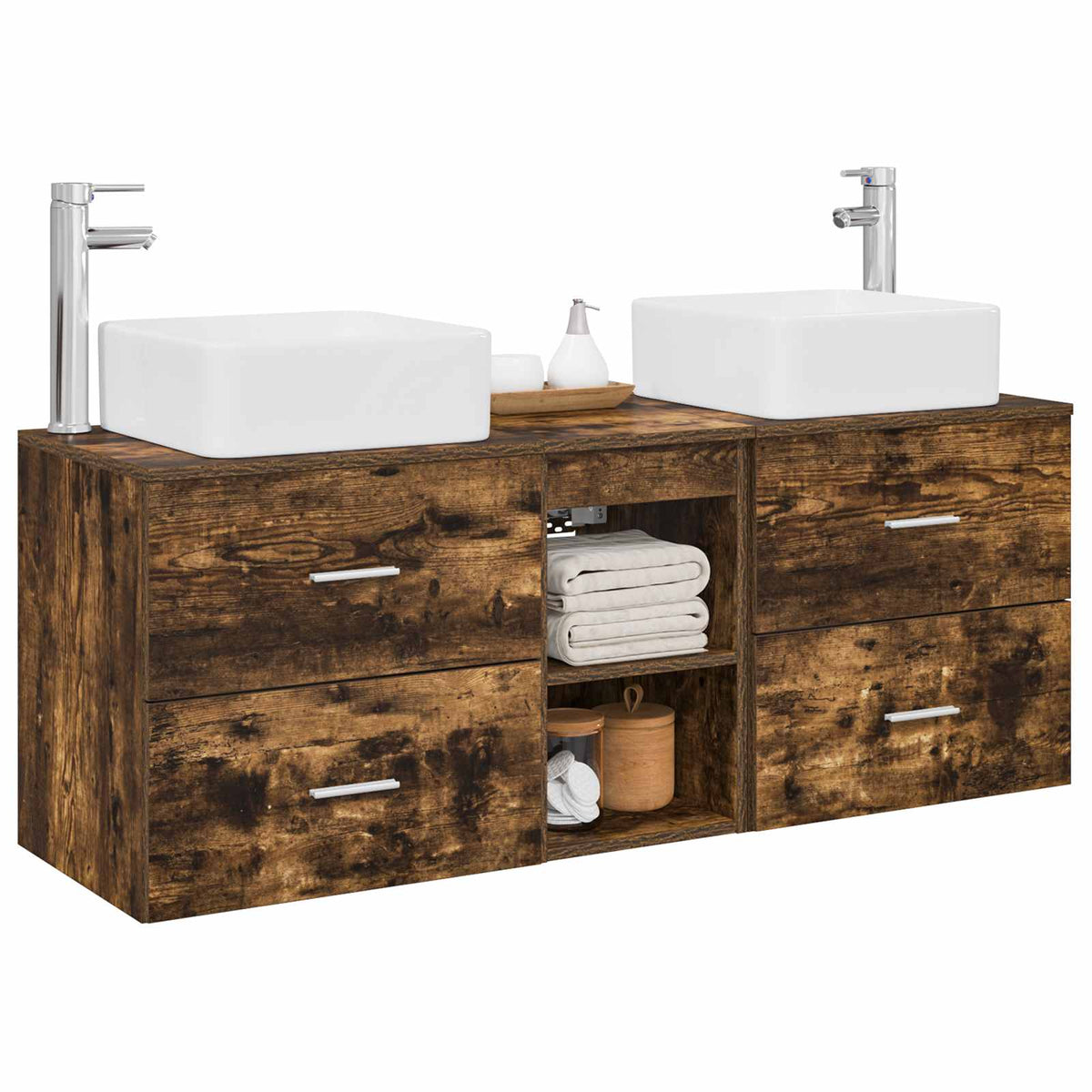 vidaXL Bathroom Cabinet Set 3 pcs Smoked Oak 129 x 41 x 80 cm 3