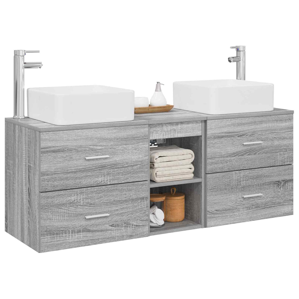 vidaXL Bathroom Cabinet Set 3 pcs Grey Sonoma 129 x 41 x 80 cm 3