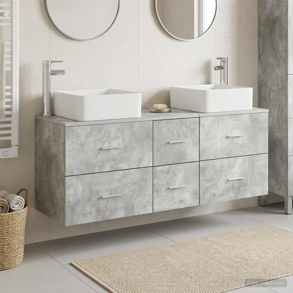 vidaXL Bathroom Cabinet Set 3 pcs Concrete Grey 129 x 41 x 80 cm 1