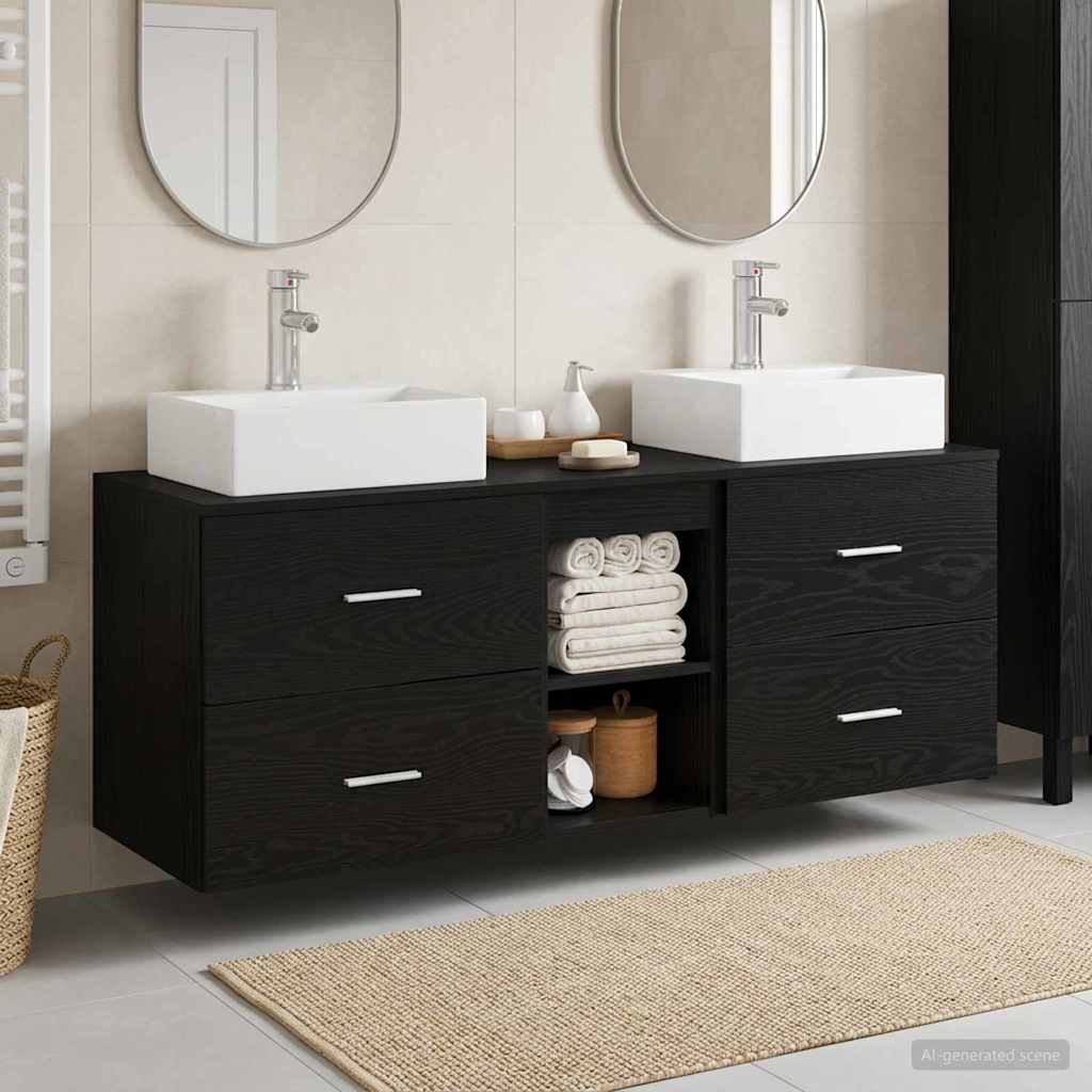 vidaXL Bathroom Cabinet Set 3 pcs Black 129 x 41 x 79.5 cm 1
