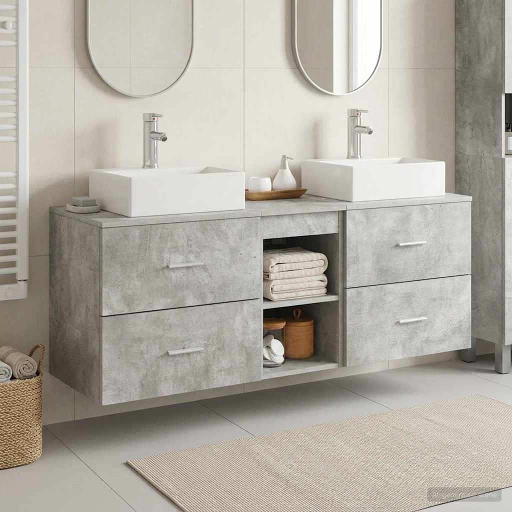 vidaXL Bathroom Cabinet Set 3 pcs Concrete Grey 129 x 41 x 79.5 cm 1