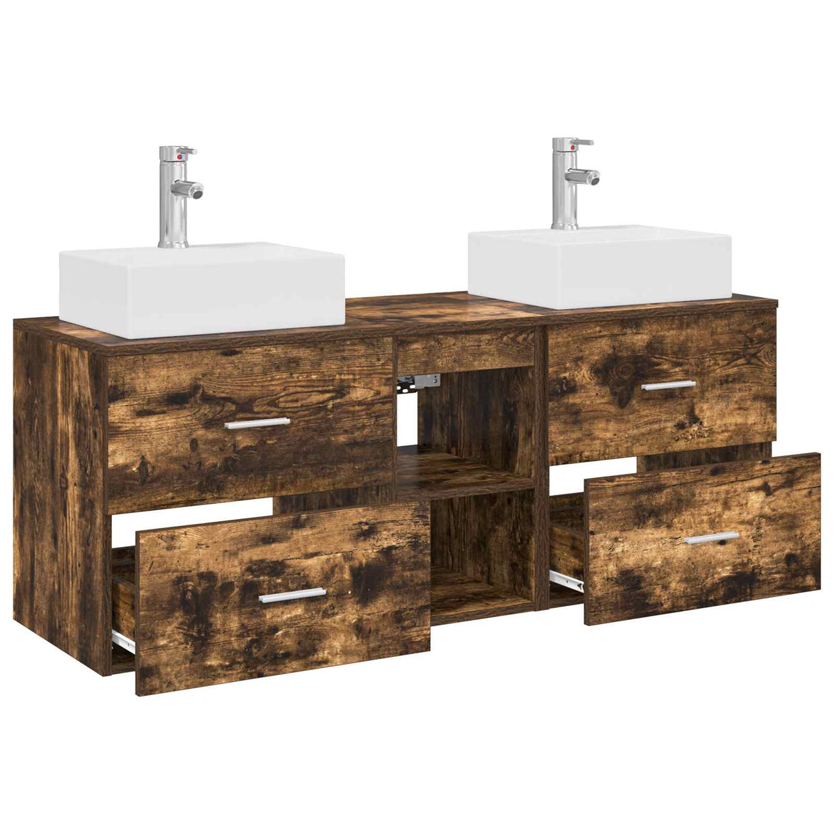 vidaXL Bathroom Cabinet Set 3 pcs Smoked Oak 129 x 41 x 79.5 cm 4