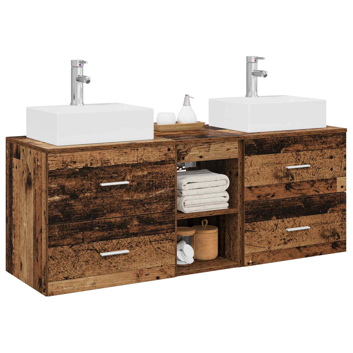 vidaXL Bathroom Cabinet Set 3 pcs Old Wood 129 x 41 x 79.5 cm 3