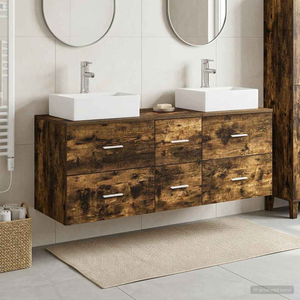vidaXL Bathroom Cabinet Set 3 pcs Smoked Oak 129 x 41 x 79.5 cm 1