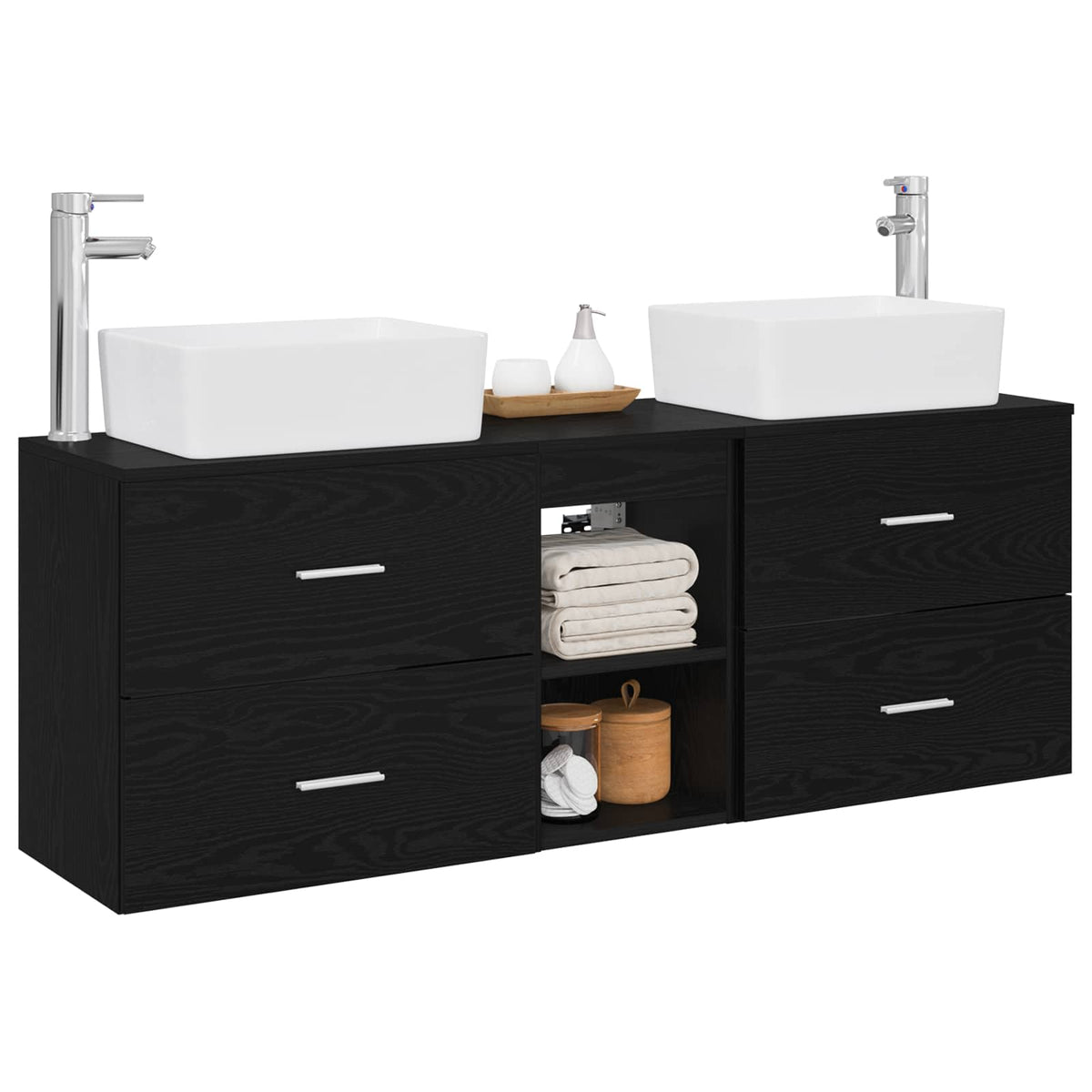 vidaXL Bathroom Cabinet Set 3 pcs Black 136 x 35 x 80 cm 3