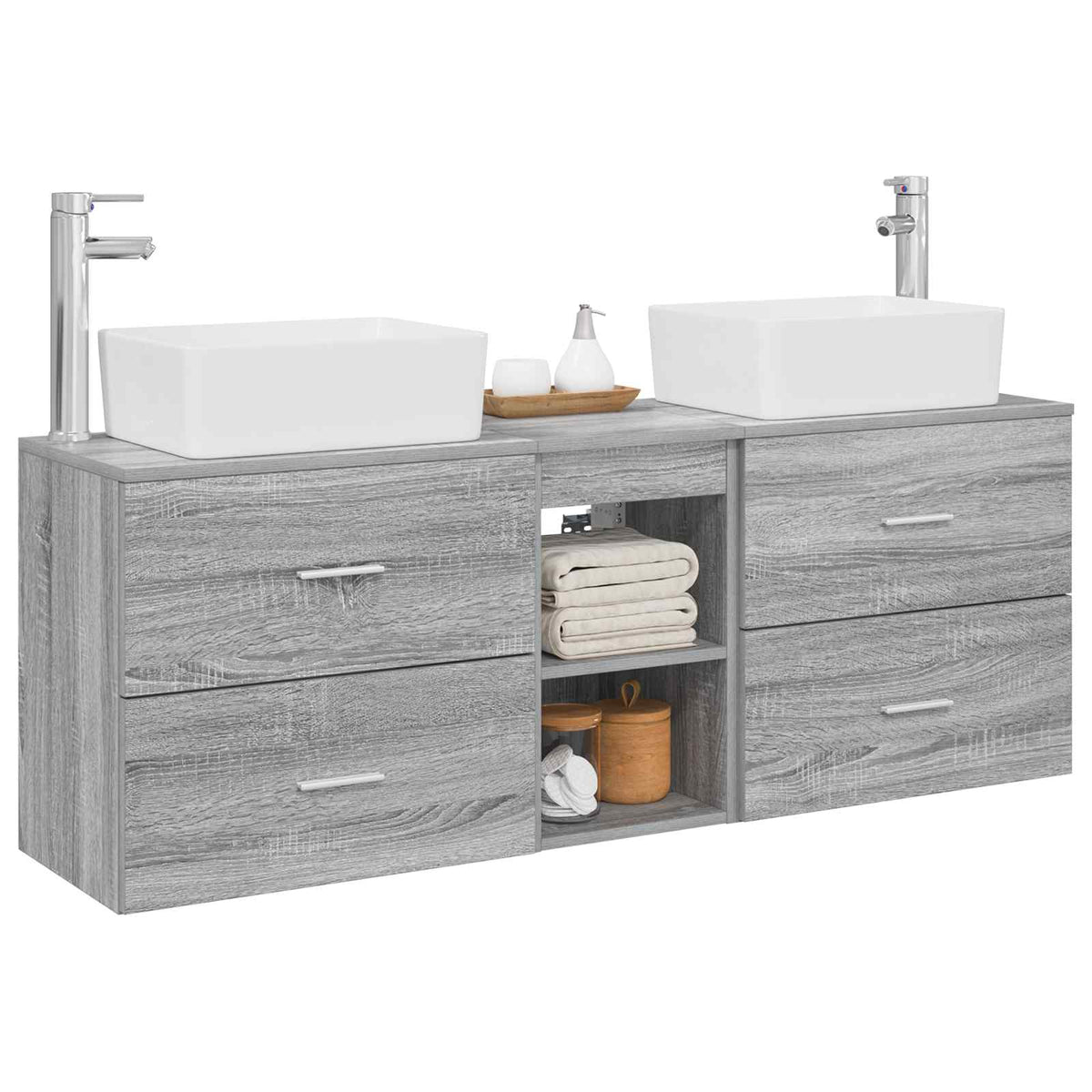 vidaXL Bathroom Cabinet Set 3 pcs Grey Sonoma 136 x 35 x 80 cm 3