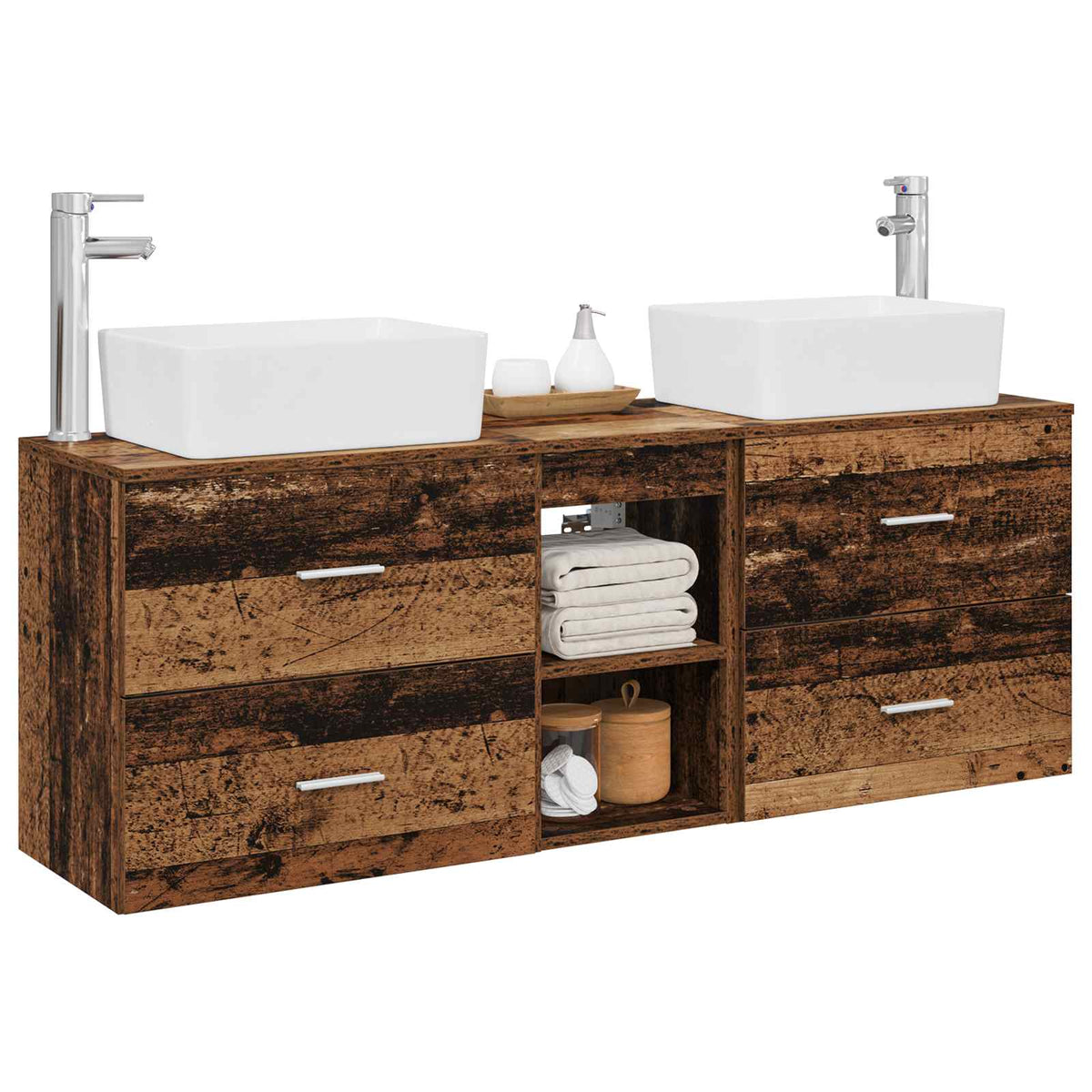 vidaXL Bathroom Cabinet Set 3 pcs Old Wood 136 x 35 x 80 cm 3