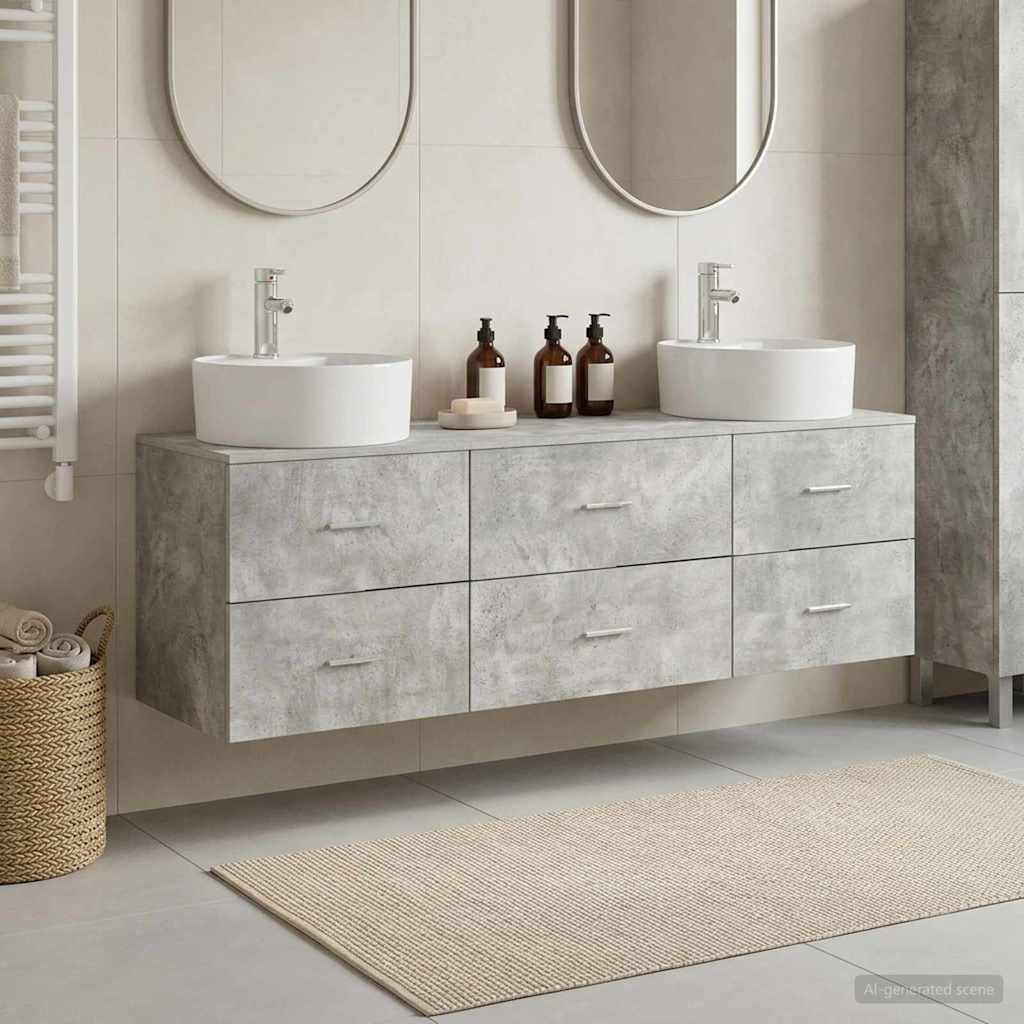 vidaXL Bathroom Cabinet Set 3 pcs Concrete Grey 161 x 44.5 x 76 cm 1
