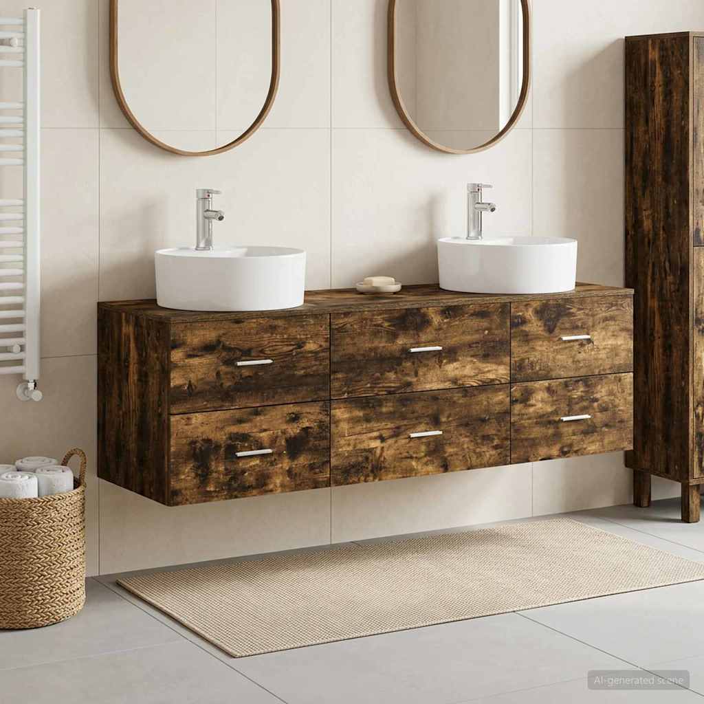 vidaXL Bathroom Cabinet Set 3 pcs Smoked Oak 161.5 x 44.5 x 82 cm 1