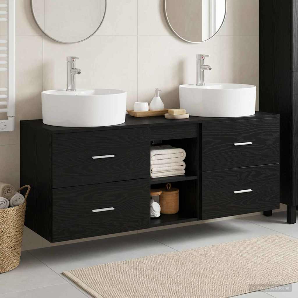vidaXL Bathroom Cabinet Set 3 pcs Black 129 x 44.5 x 82 cm 1