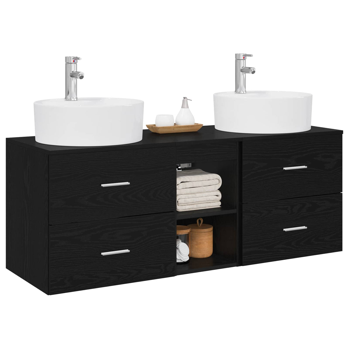 vidaXL Bathroom Cabinet Set 3 pcs Black 129 x 44.5 x 82 cm 3