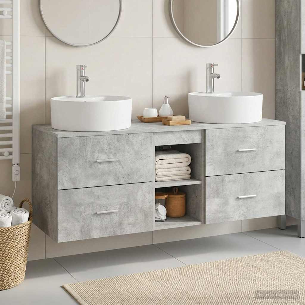 vidaXL Bathroom Cabinet Set 3 pcs Concrete Grey 129 x 44.5 x 82 cm 1