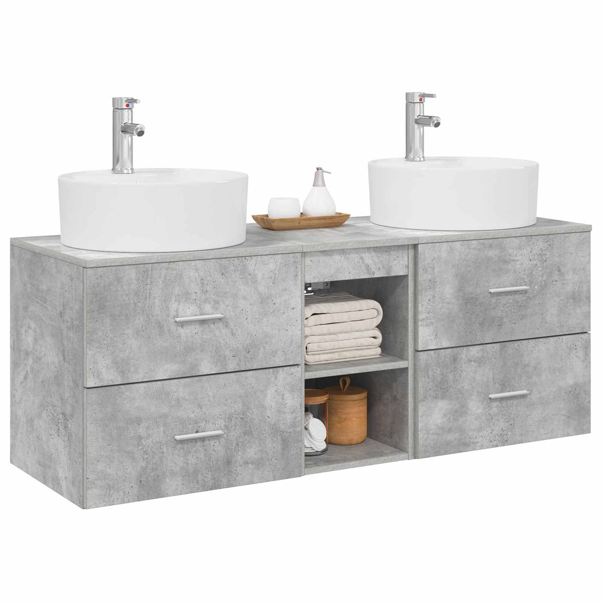 vidaXL Bathroom Cabinet Set 3 pcs Concrete Grey 129 x 44.5 x 82 cm 3