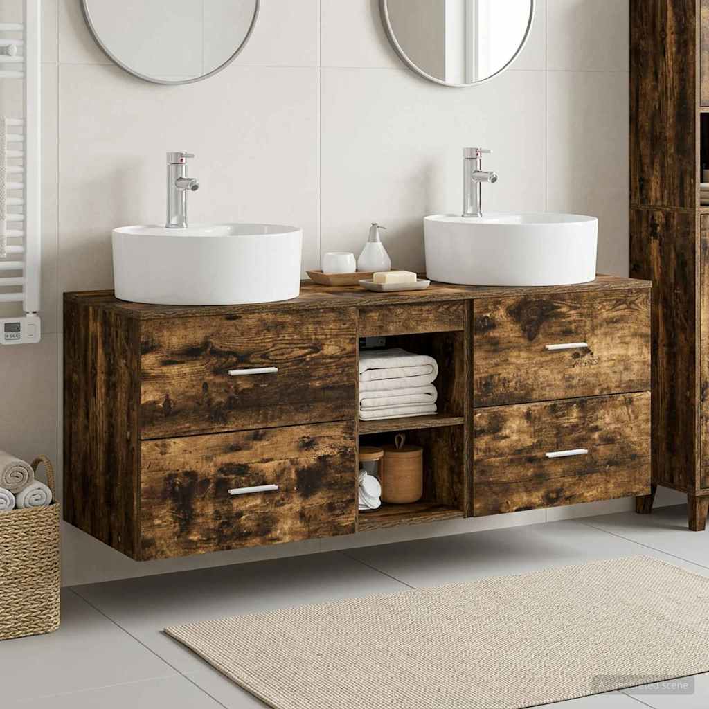 vidaXL Bathroom Cabinet Set 3 pcs Smoked Oak 129 x 44.5 x 82 cm 1