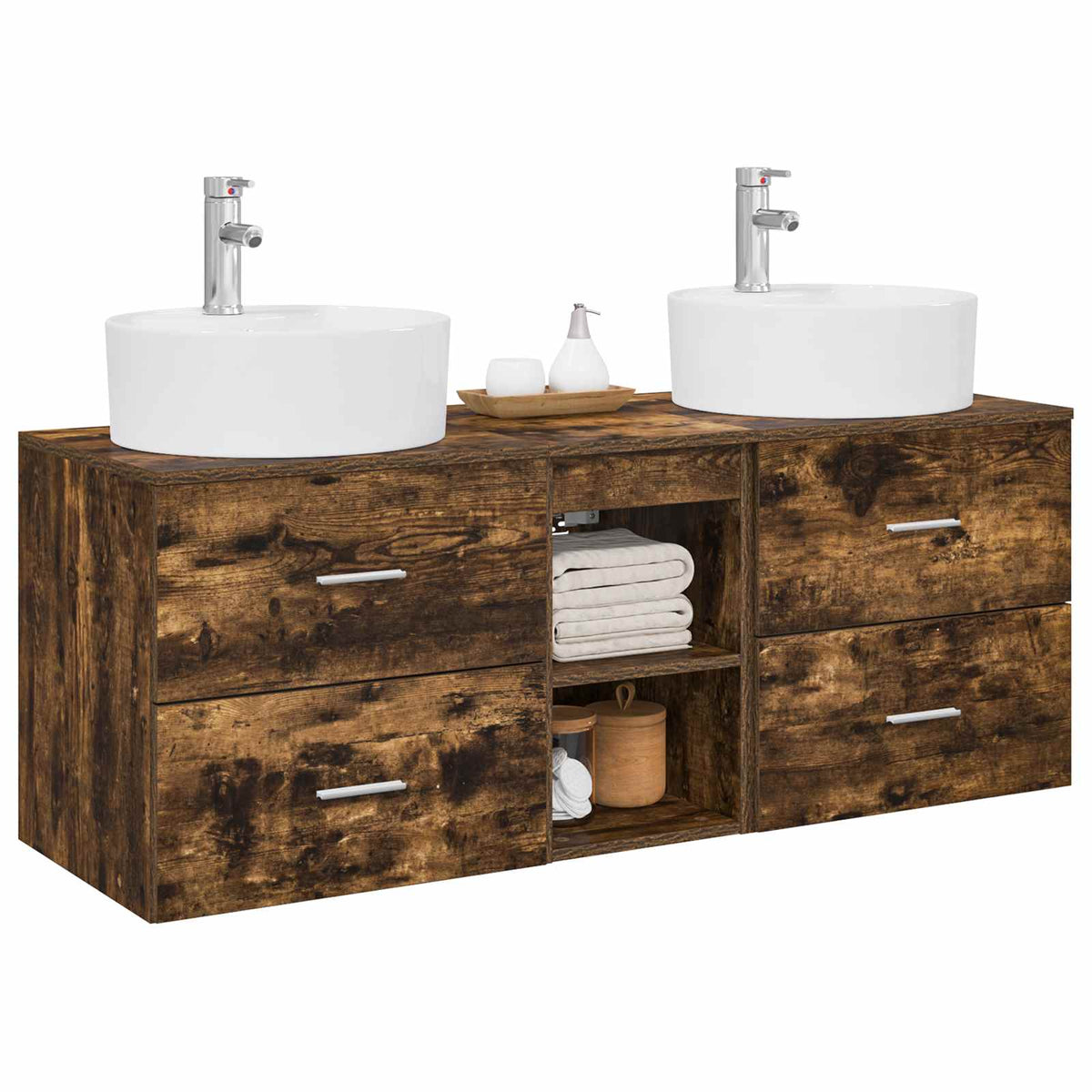 vidaXL Bathroom Cabinet Set 3 pcs Smoked Oak 129 x 44.5 x 82 cm 3