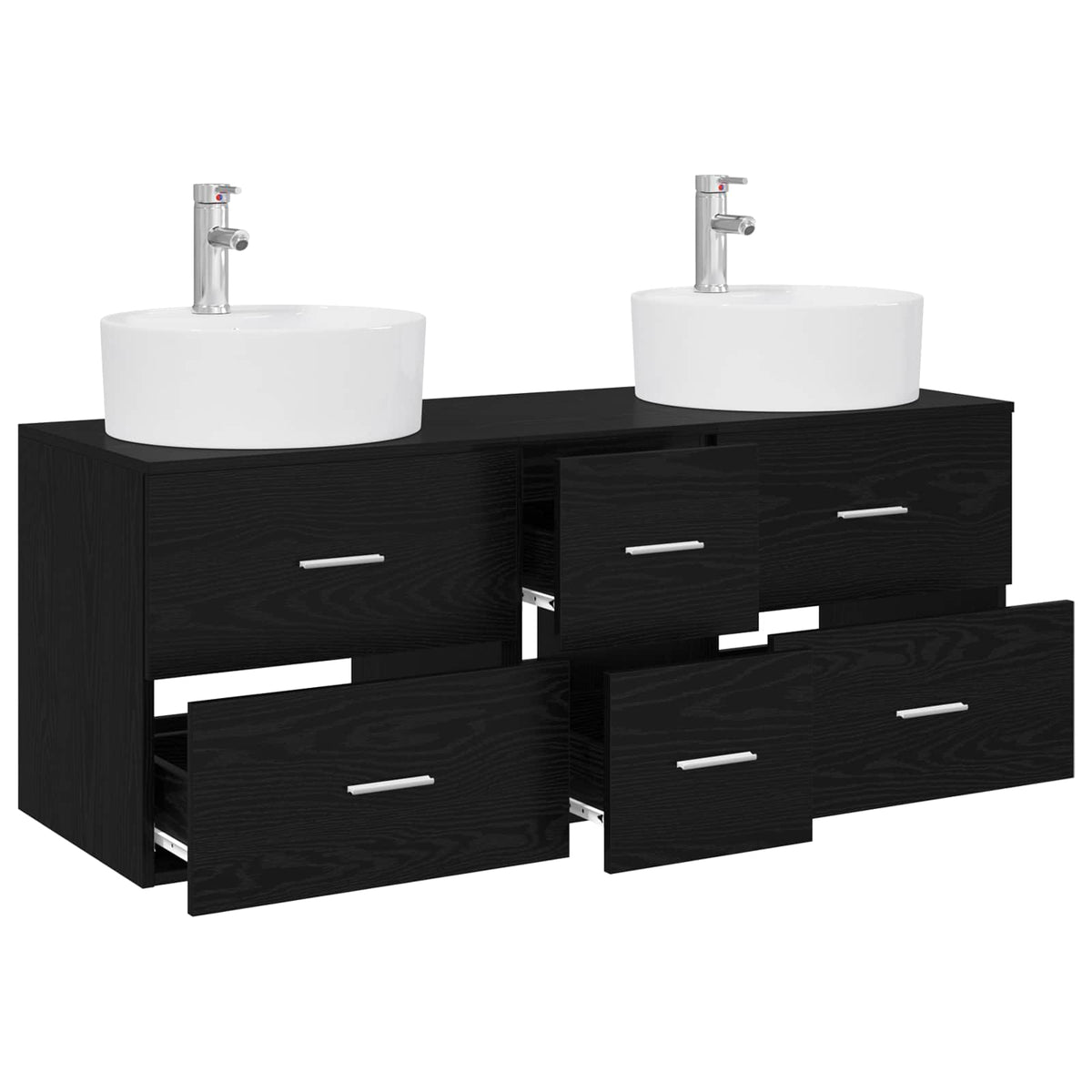 vidaXL Bathroom Furniture Set 3 pcs Black 129 x 44.5 x 80 cm 3