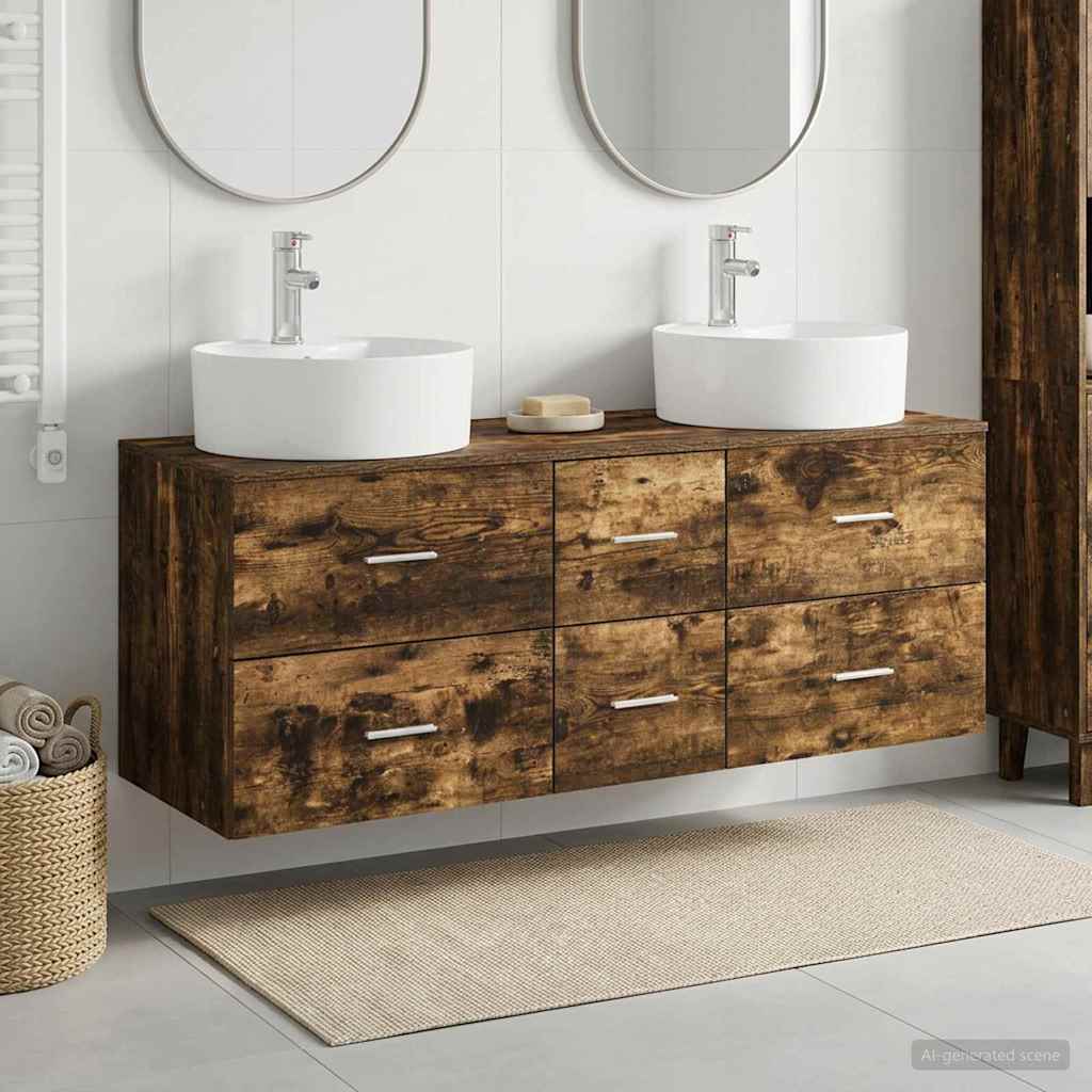 vidaXL Bathroom Furniture Set 3 pcs Smoked Oak 129 x 44.5 x 80 cm 1