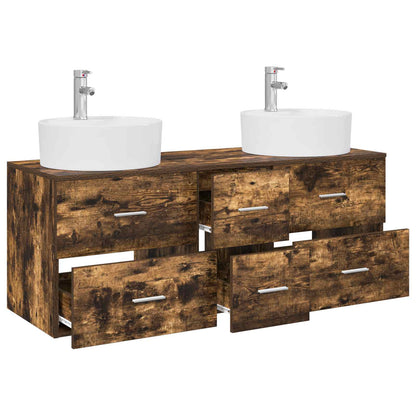 vidaXL Bathroom Furniture Set 3 pcs Smoked Oak 129 x 44.5 x 80 cm 3